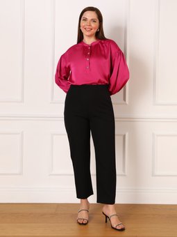 Beli Lastikli Büyük Beden Kumaş Siyah Pantolon