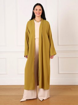 Büyük Beden Düz Renk Aerobin Abaya Yag Yesili Ferace