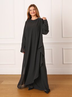 Büyük Beden Tül Detaylı Siyah Abiye Elbise