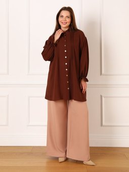 Yakası Fırfır Detaylı Büyük Beden Aerobin Acı Kahve Tunik