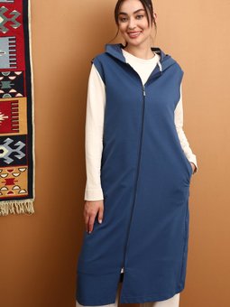 İndigo Omuz Şeritli Fermuarlı Yelek