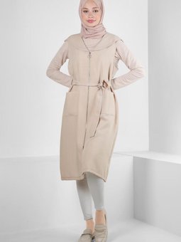 Kapüşonlu Fermuarlı Cepli Yelek 43872