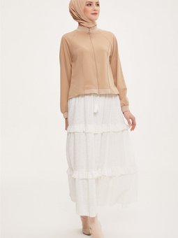 Katlı Brode Etek 23y1228 Ekru