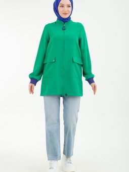 Armine Trend Kolları Ribanalı Etek Ucu Lastikli Tunik Yeşil 24yt534