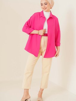 103901 Oversize Basic Gömlek Koyu Pembe