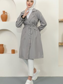 8441 Kolu Lastikli Trençkot Gri