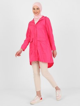 Kapüşonlu Cep Detaylı Trençkot Fuşya
