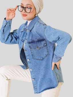 Mavi Çıtçıtlı Kot Ceket