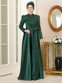 Yeşil Afra Abiye Elbise