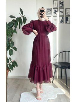 Pileli Şifon Elbise