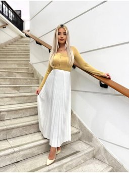 Deri Görünümlü Pileli Etek