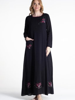 Kol Şile Bezi Burçak Uzun Elbise Siyah Syh