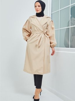 Belden Bağlamalı Balon Kol Trenç