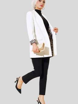 Beyaz Leopar Astarlı Kol Katlamalı Ceket