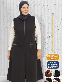 Lacivert Kadin Kolsuz Günlük Kullanım Uzun Deri Yelek Yüksek Kaliteli Mevsimlik Kislik