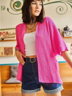 Yarasa Yazlık Ince Salaş Hırka Fuşya