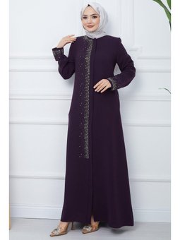 Işıl Taş Detaylı Büyük Beden Mürdüm Ferace