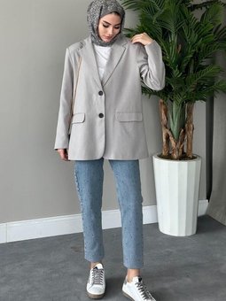 İki Düğmeli Blazer Ceket Gri