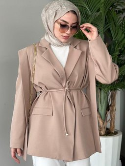 İpli Blazer Ceket Bej