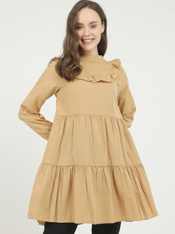 Camel Göğsü Fırfırlı Tunik