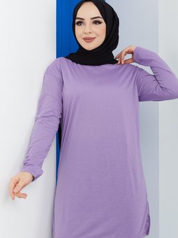 Lila Uzun Kol Penye Tunik