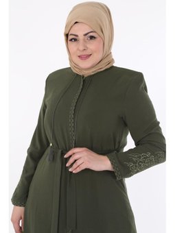 Kolları Nakışlı Medine İpeği Haki Ferace