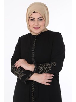 Kolları Nakışlı Medine İpeği Siyah Ferace