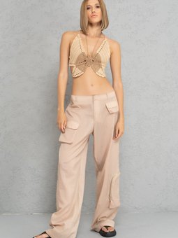 Karamel Yağmurluk Cepli Bol Pantolon