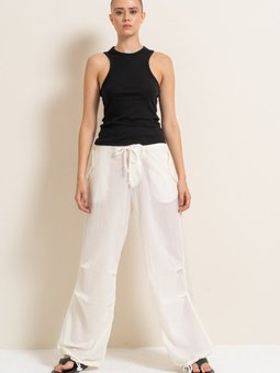 Offwhite Bol Kesim Bağcıklı Pantolon