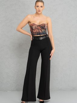 Siyah Kemerli Krep Pantolon