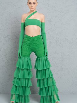 Yeşil Fırfırlı Tüllü Pantolon