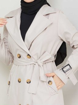 Uzun Kruveze Yaka Mevsimlik Trençkot 17581