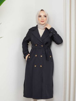 Uzun Kruveze Yaka Mevsimlik Trençkot 17581