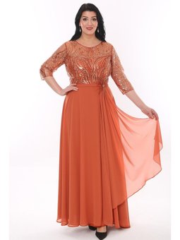 Büyük Beden Uzun Kiremit Abiye Elbise