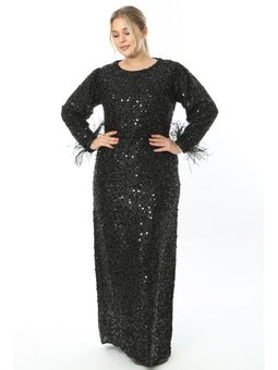 Büyük Beden Uzun Siyah Abiye Elbise