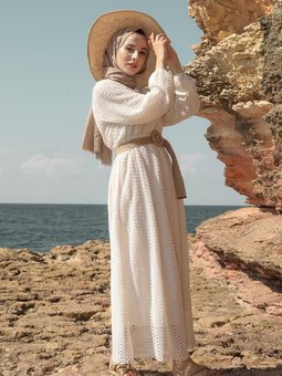 Hasır Kemerli Astarlı Elbise