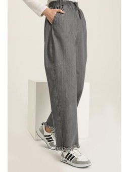 Saçaklı Bol Paça Gri Kot Pantolon