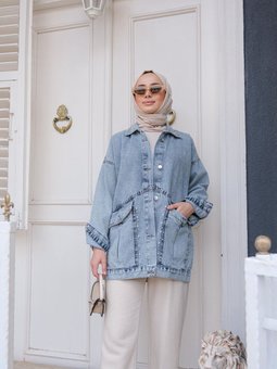 Cıft Ceplı Tas Aksesuarlı Ceket Mavi