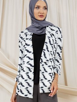 Kruvaze Yaka Kolları Büzgülü Blazer Ceket Beyaz