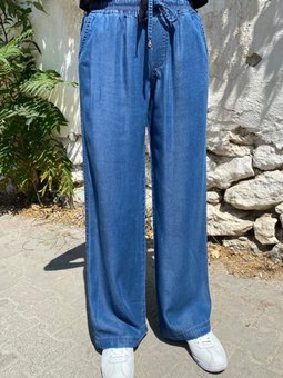 22y2717 Mavi Bol Paça Tensel Kot Pantolon