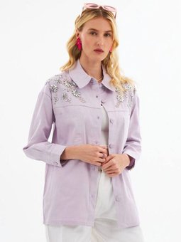 24k505400 Lila Taş İşlemeli Ceket