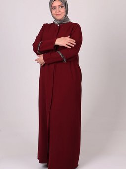 Bordo Büyük Beden Püsküllü Krep Ferace