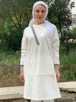 Ekru Önden Cepli V Detaylı Tunik