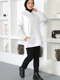 Çizgi Detaylı Sweatshirt Beyaz 6047