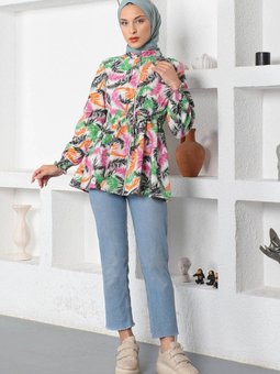 Fermuarlı Lastikli Bluz Siyah 19700