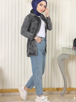 Taş Detaylı Kot Pantolon Mavi 6094