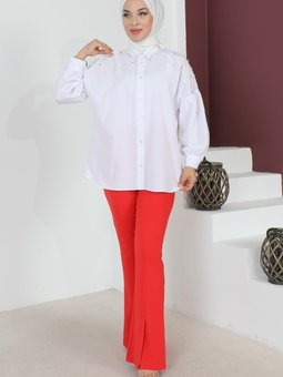 Yırtmaçlı İspanyol Paça Pantolon Kırmızı 6075