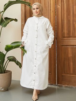 Kapüşonlu Denim Beyaz Kap 6329