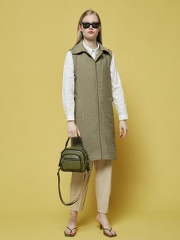 Devrik Yakalı İnce Kapitone Yelek Haki