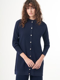 Merserize Çizgi Detay Düğmeli Hırka 1100 Lacivert